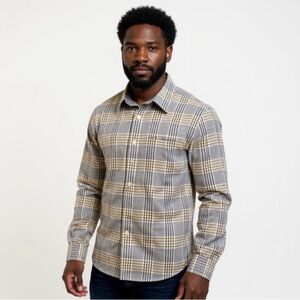 Michael Kors Men's Blue and Tan Plaid Shirt